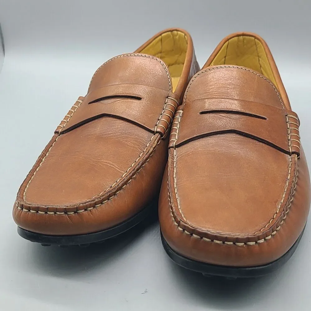 Zelli Monza mens tan brown Italian Calfskin Driver Penny Loafers Italy sz 11.5